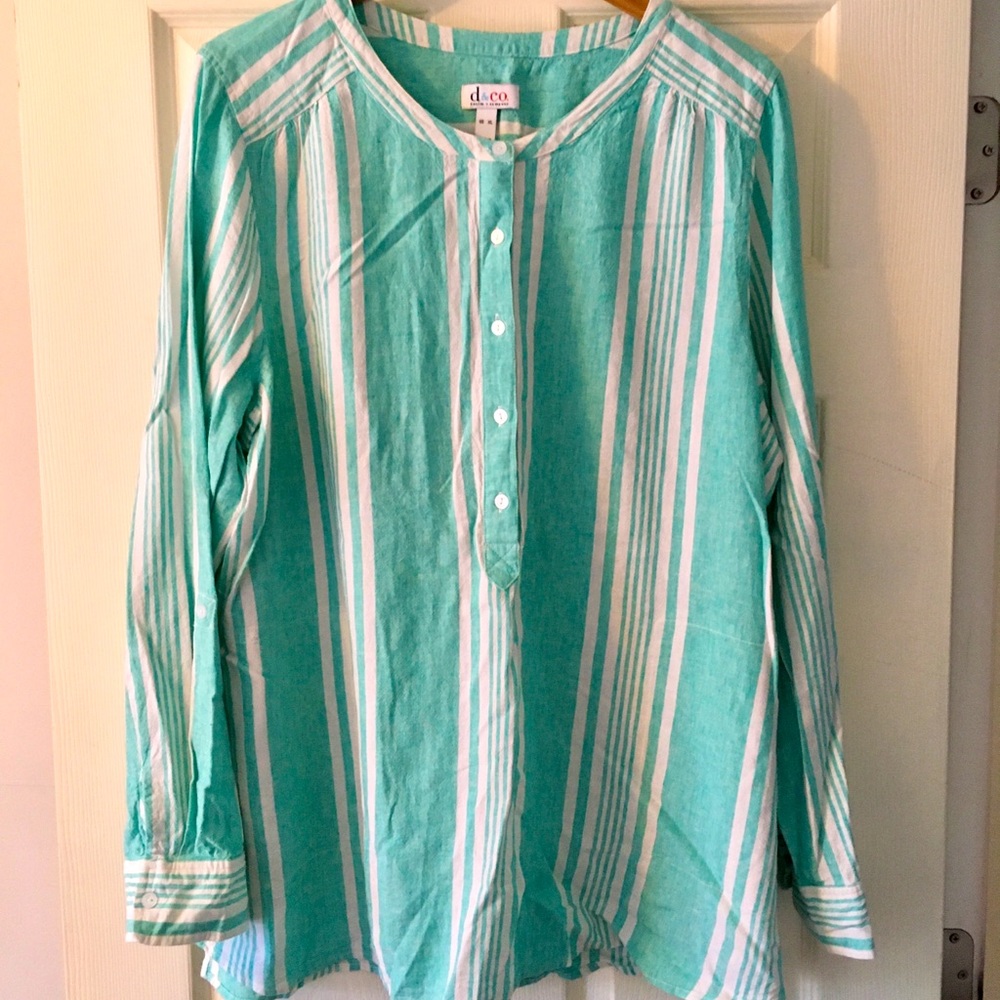 Denim & Co. Linen Blend Collarless Top, XL